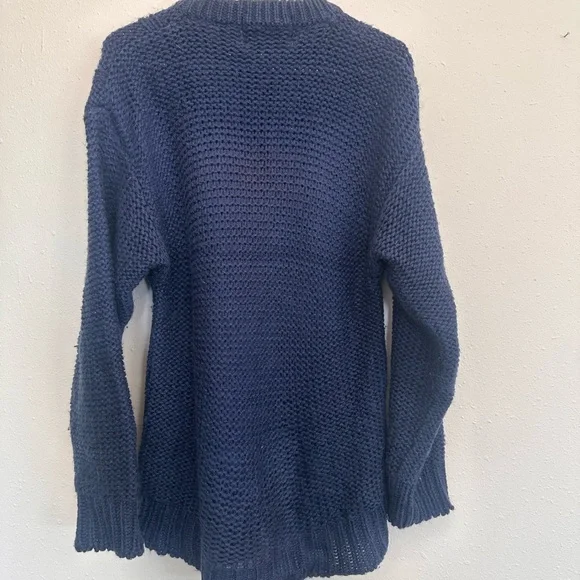 Vintage 90’s chunky knit Navy Sweater acrylic knit size small - Picture 3 of 7